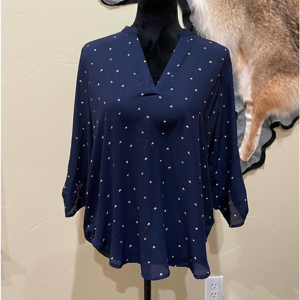 Lush Navy Blouse with White Dots